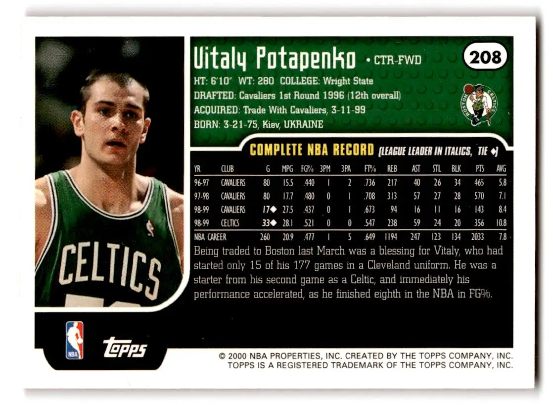 1999-00 Topps #208 Vitaly Potapenko - Basketball Card Single