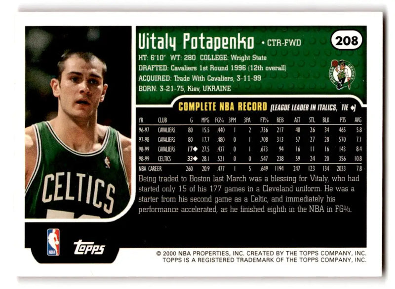 1999-00 Topps #208 Vitaly Potapenko - Basketball Card Single