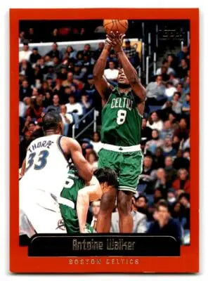 Red-bordered Antoine Walker basketball trading card from 1999-00 Topps featuring Walker shooting