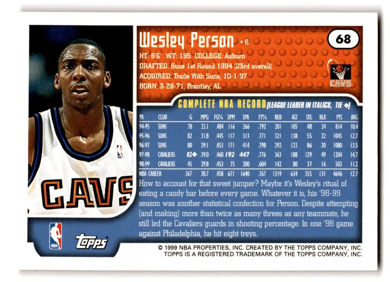 1999-00 Topps #68 Wesley Person - Basketball Card Single