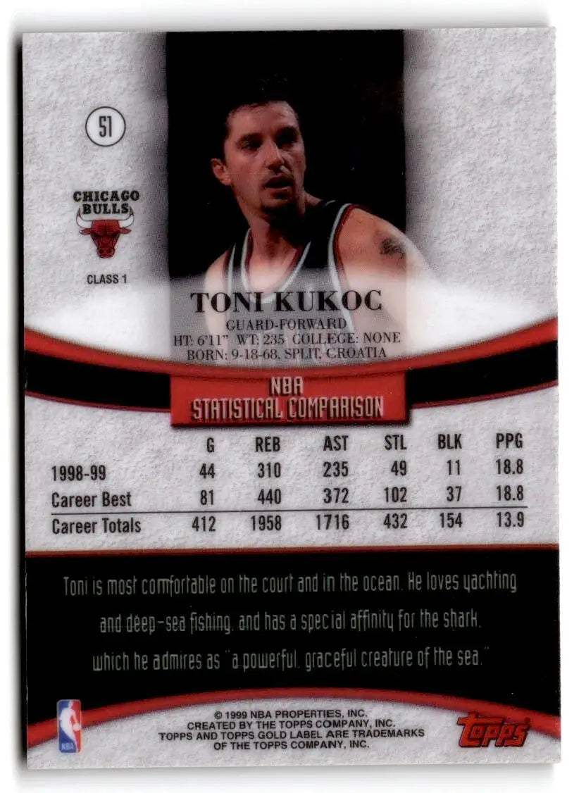 1999-00 Topps Gold Label #51 Toni Kukoc - Basketball Card Single