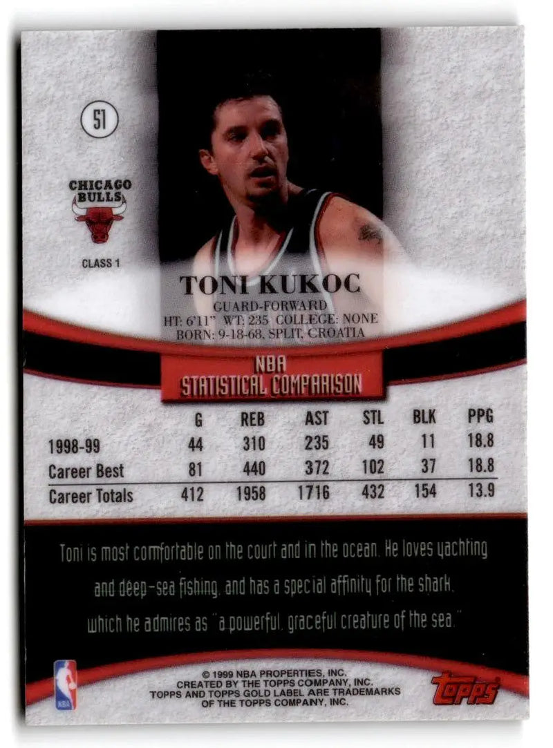 1999-00 Topps Gold Label #51 Toni Kukoc - Basketball Card Single