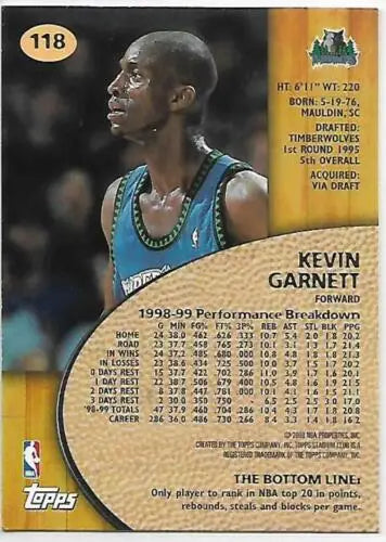 1999-00 Topps Stadium Club #118 Kevin Garnett NM-MT Timberwolves original gloss card