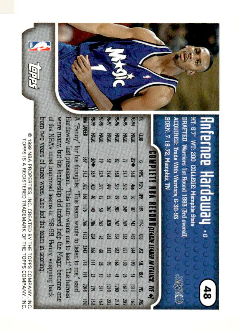 1999-00 Topps Tipoff #48 Anfernee Hardaway - Basketball Card Single