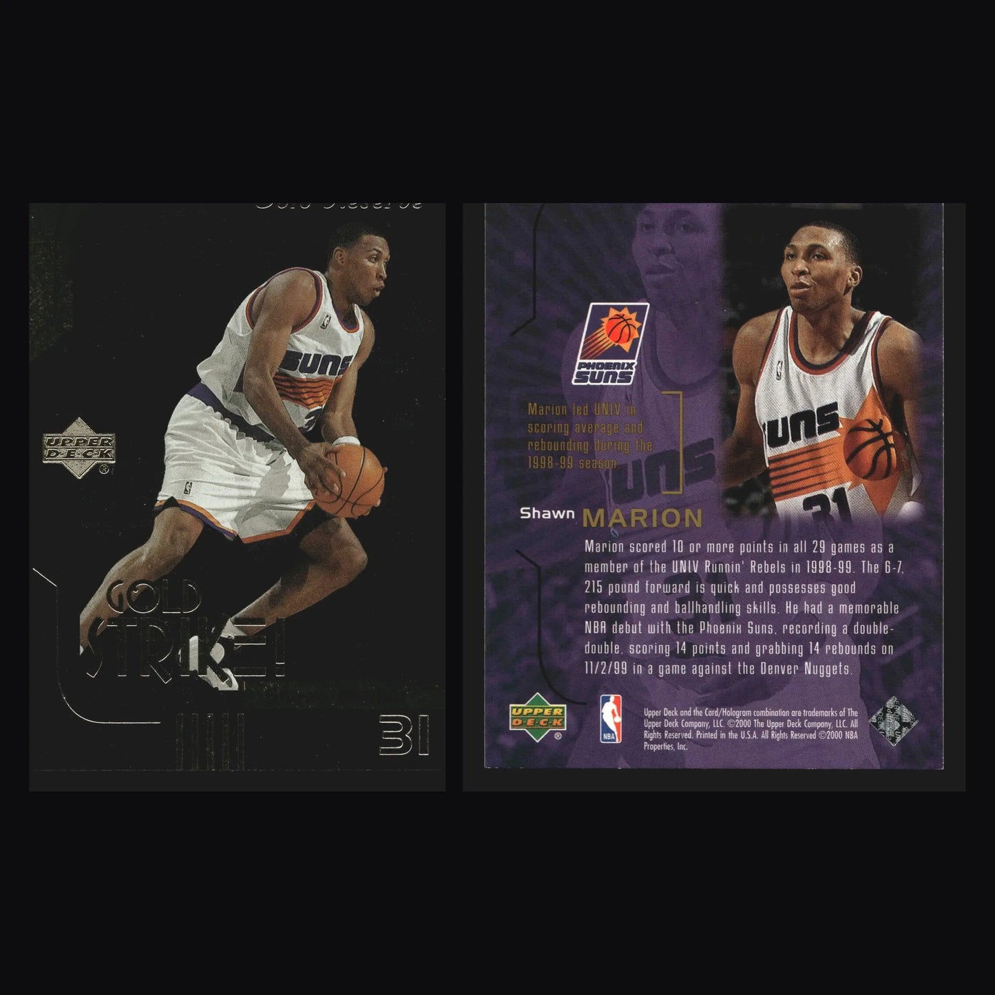 1999-00 UD Gold Reserve Gold Strike Shawn Marion #GS12 Suns RC - Basketball Card Single