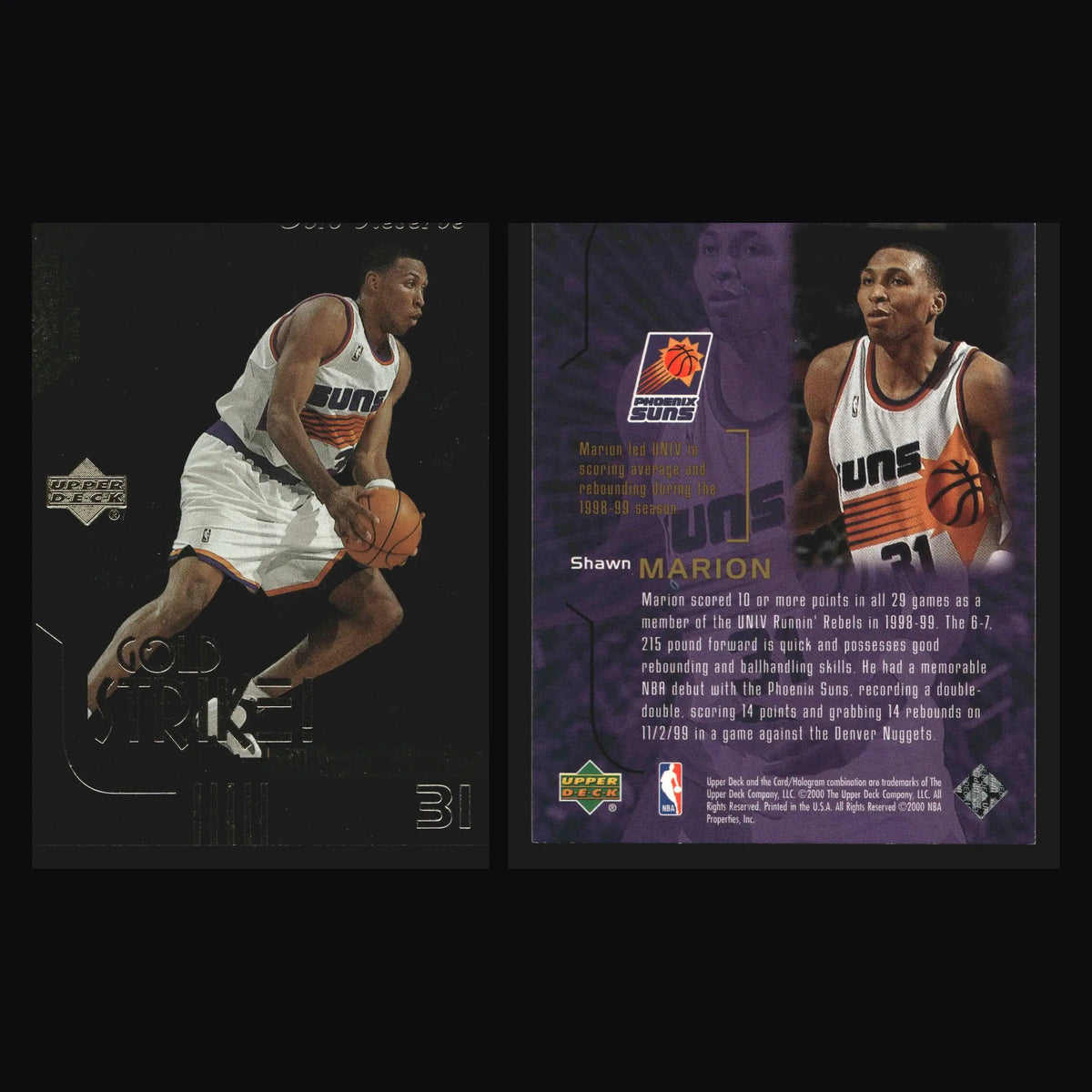 1999-00 UD Gold Reserve Gold Strike Shawn Marion #GS12 Suns RC - Basketball Card Single