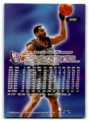 Jayson Williams Jersey Nets trading card from 1999-00 Ultra #33 product
