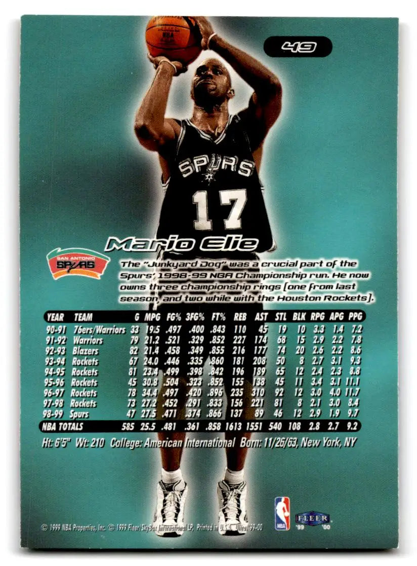 1999-00 Ultra #49 Mario Elie - Basketball Card Single