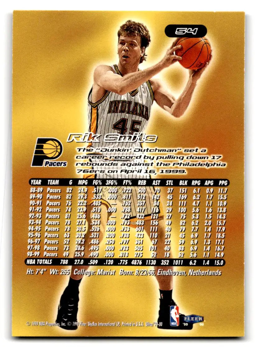 1999-00 Ultra #54 Rik Smits - Basketball Card Single