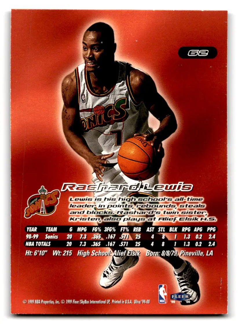 1999-00 Ultra #62 Rashard Lewis - Basketball Card Single