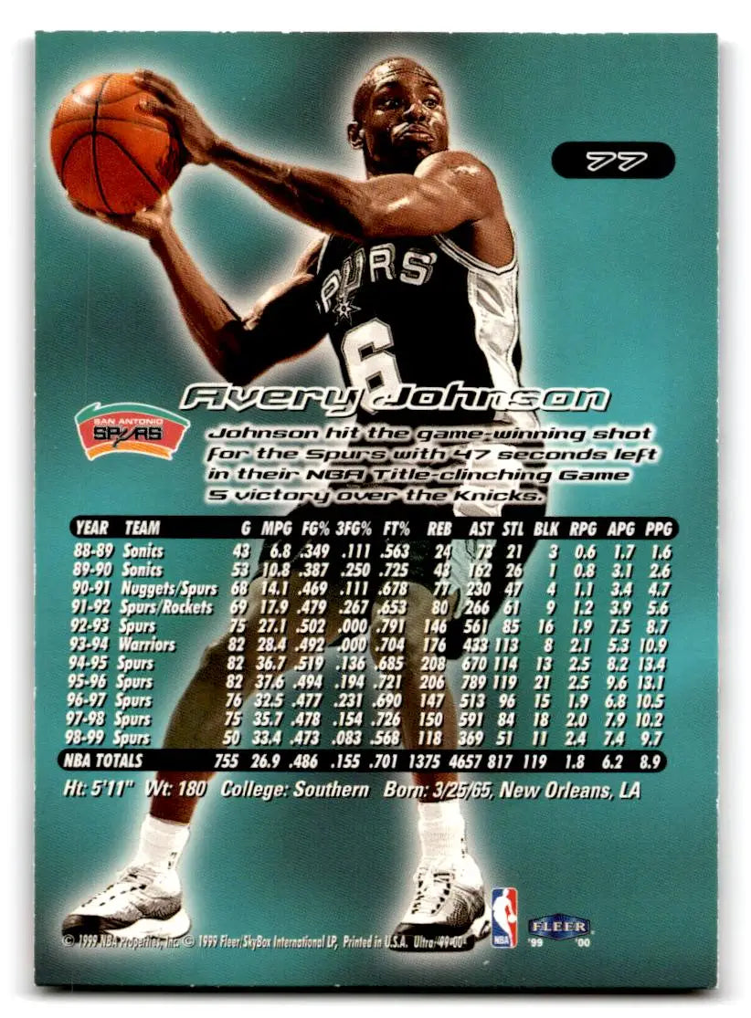 1999-00 Ultra #77 Avery Johnson - Basketball Card Single