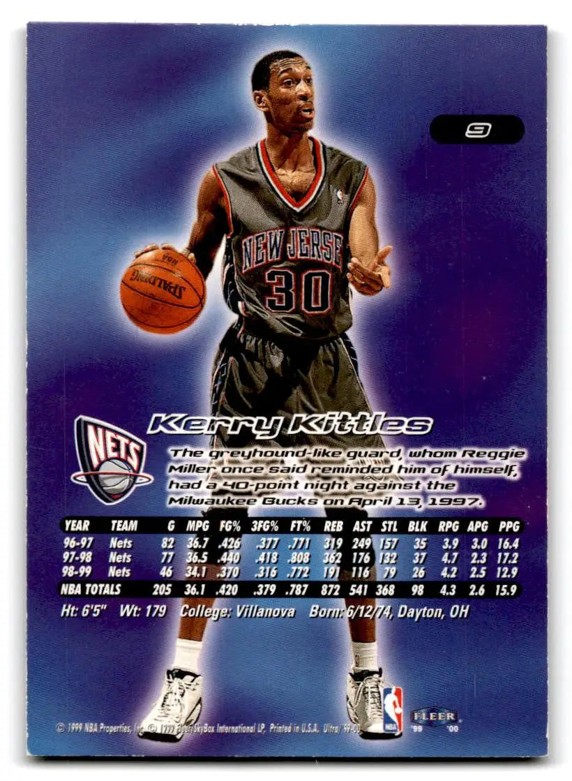 Kerry Kittles trading card 1999-00 Ultra #9 showcasing basketball memorabilia