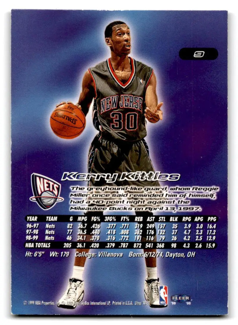 Kerry Kittles trading card 1999-00 Ultra #9 showcasing basketball memorabilia