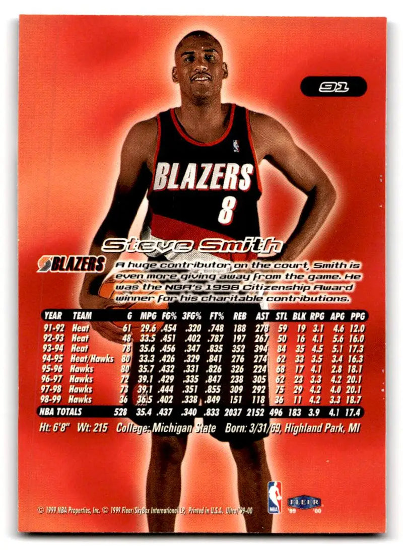 1999-00 Ultra #91 Steve Smith - Basketball Card Single
