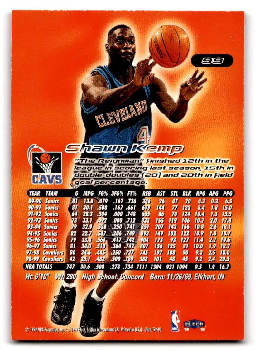 1999-00 Ultra #99 Shawn Kemp - Basketball Card Single
