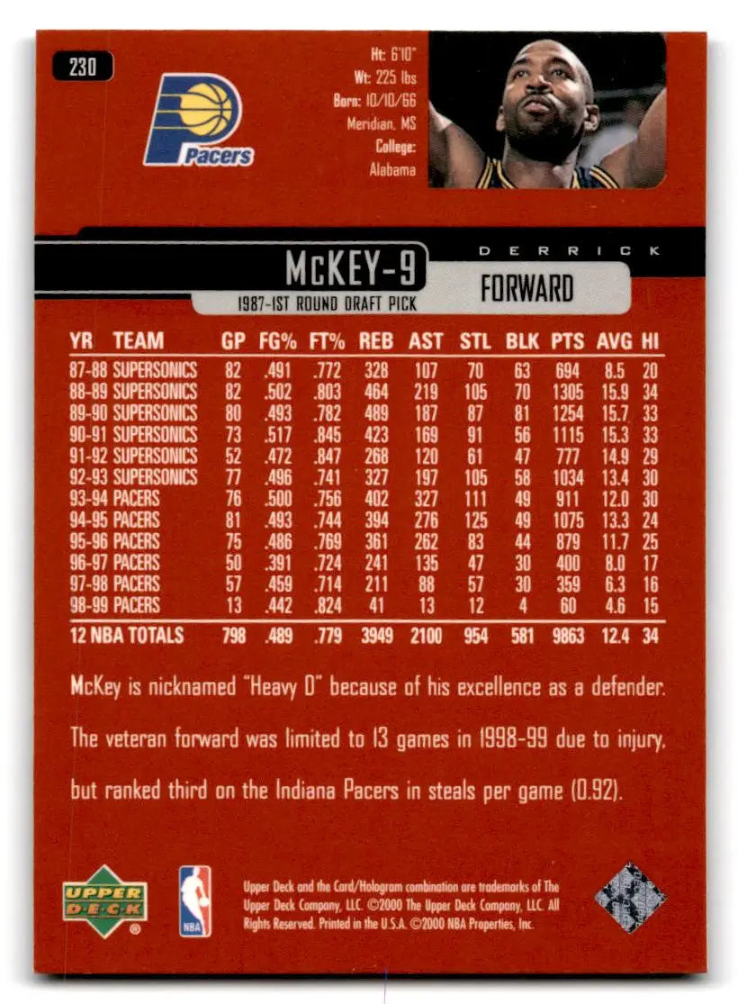 1999-00 Upper Deck #230 Derrick McKey - Basketball Card Single