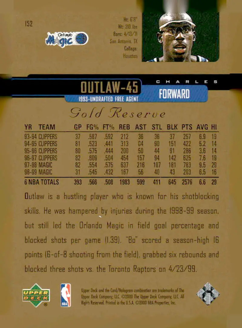 1999-00 Upper Deck Gold Reserve #152 Bo Outlaw - Basketball Card Single