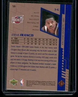 1999-00 Upper Deck Steve Francis #58 Basketball - Basketball Card Single