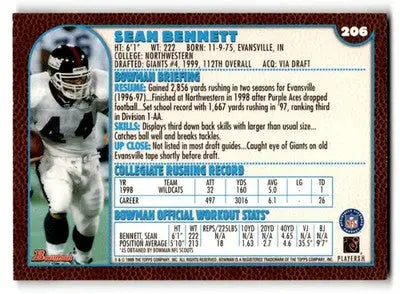 1999 Bowman #206 Sean Bennett - Football Card Single
