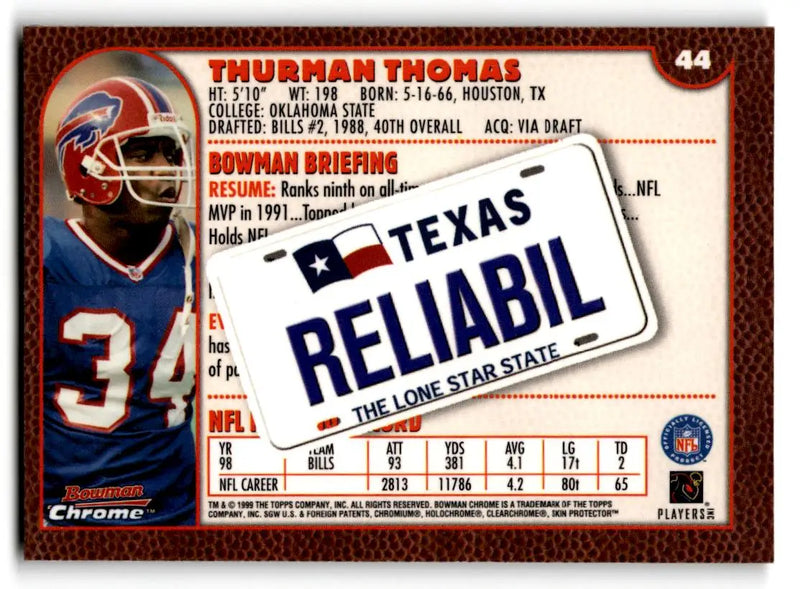 1999 Bowman #44 Thurman Thomas Interstate - Football Card Single