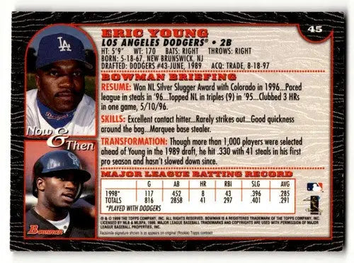 Eric Young Los Angeles Dodgers baseball card from 1999 Bowman #45 product