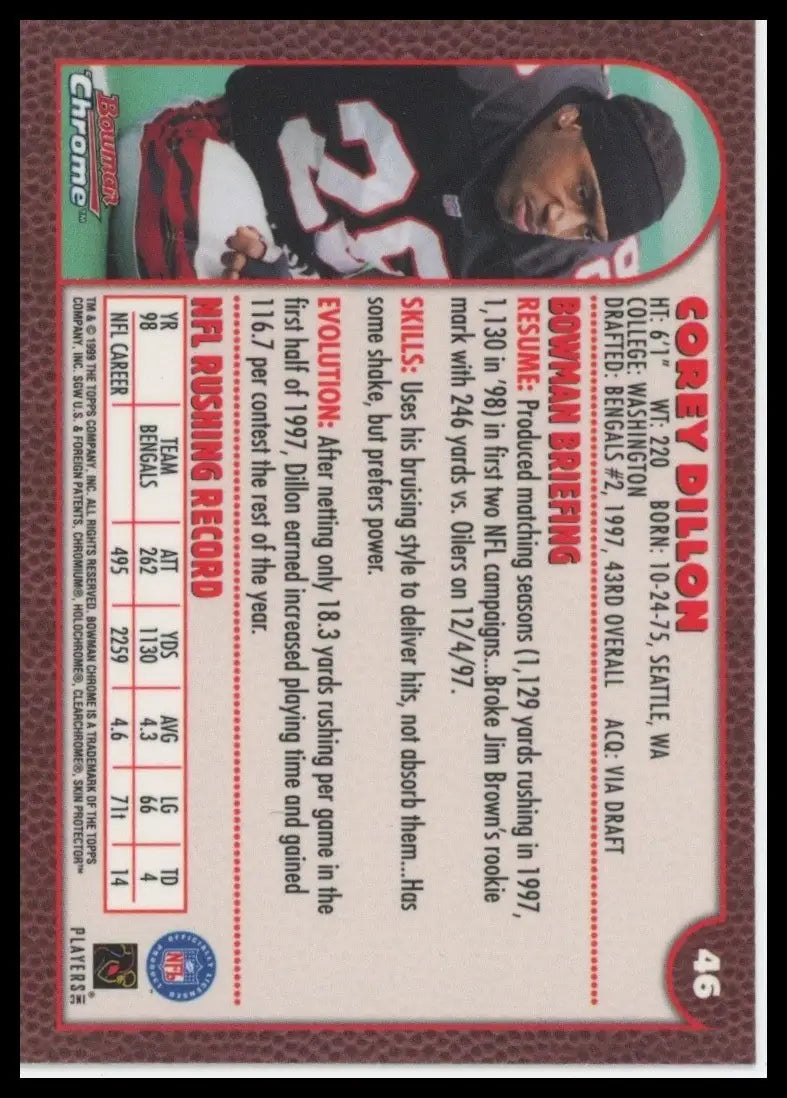 1999 Bowman Chrome - Corey Dillon #46 - Football Card Single