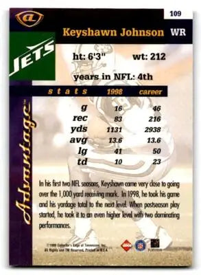 Keyshawn Johnson football card from 1999 Collector’s Edge Advantage Johnson Gold Ingot
