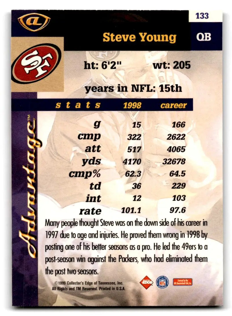 1999 Collector’s Edge Advantage #133 Steve Young - Football Card Single
