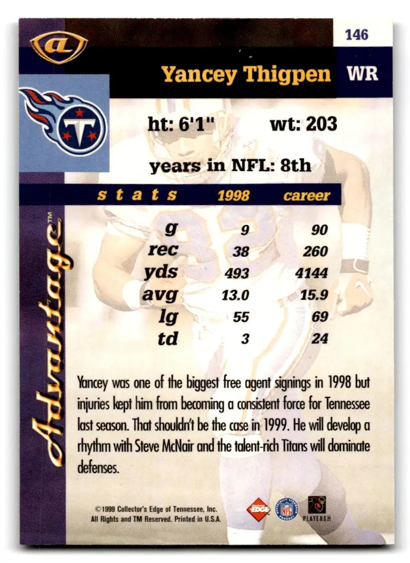 1999 Collector’s Edge Advantage #146 Yancey Thigpen - Football Card Single
