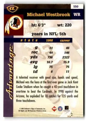1999 Collector’s Edge Advantage football card featuring Michael Westbrook front view