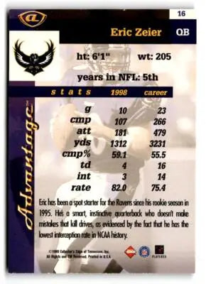 1999 Collector’s Edge Advantage #16 Eric Zeier - Football Card Single