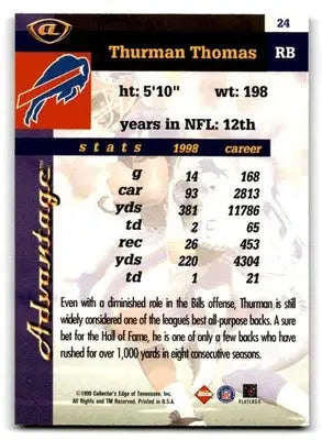 1999 Collector’s Edge Advantage #24 Thurman Thomas - Football Card Single