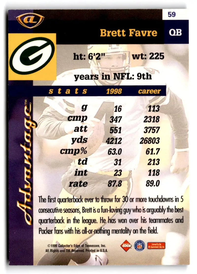 1999 Collector’s Edge Advantage #59 Brett Favre - Football Card Single