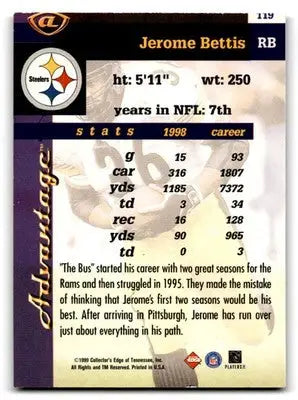1999 Collector’s Edge Football Advantage Jerome Bettis #119 Pittsburgh Steelers - Football Card Single