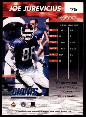 1999 Collector’s Edge Fury Joe Jurevicius 76 New York Jets