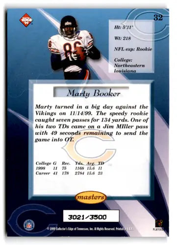 1999 Collector’s Edge Masters HoloSilver #32 Marty Booker NM-MT 3021/35 ID:81270 - Football Card Single