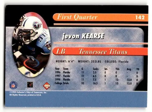 Original gloss Jevon Kearse Blue football trading card featuring Kearse Blue Tennessee Titans