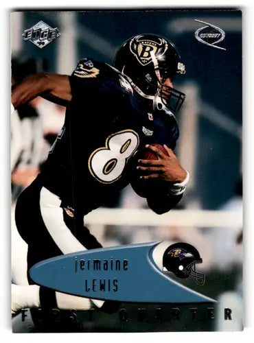 Football trading card featuring Jermaine Lewis in Ravens uniform from 1999 Collector’s Edge Odyssey with original gloss