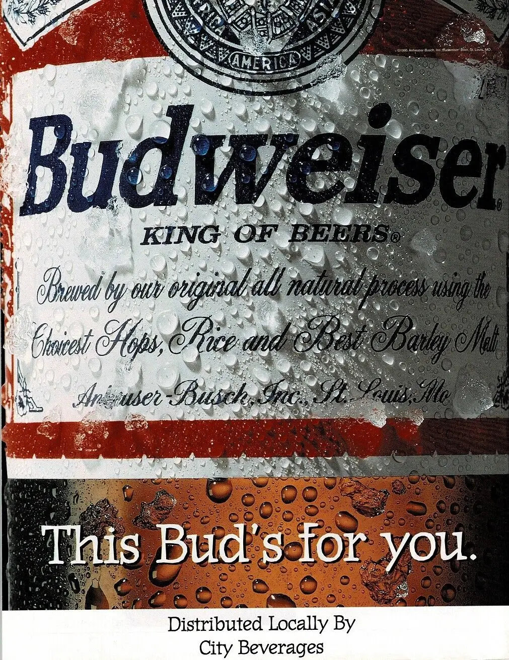Icy Budweiser beer can featured in 1999 Craig Biggio Houston Astros magazine display