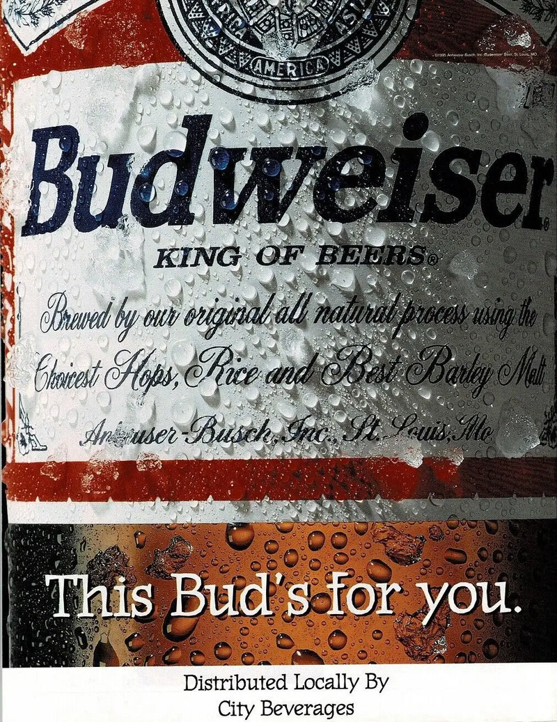 Icy Budweiser beer can featured in 1999 Craig Biggio Houston Astros magazine display