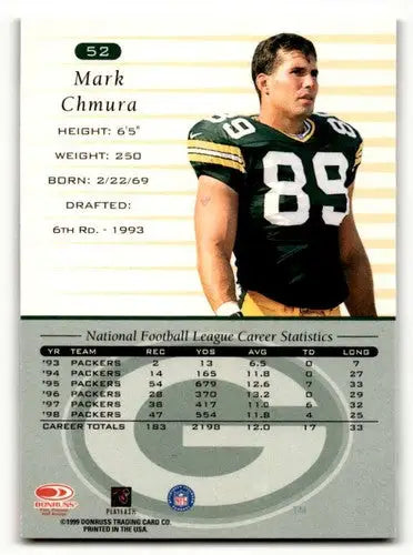 Mark Chmura Green Bay Packers football card from 1999 Donruss series