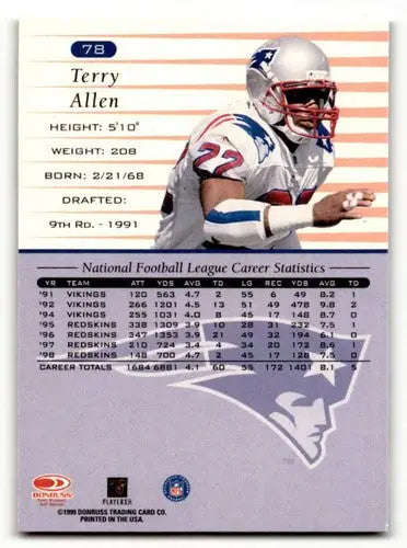 Original gloss Terry Allen Patriots football cards 1999 Donruss #78 image