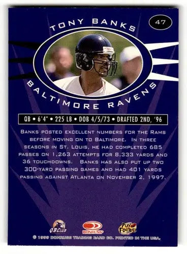 Original gloss Donruss Preferred QBC Tony Banks Baltimore Ravens football card image