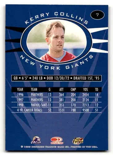 Original gloss Donruss Preferred QBC Kerry Collins football card from 1999 Donruss Preferred