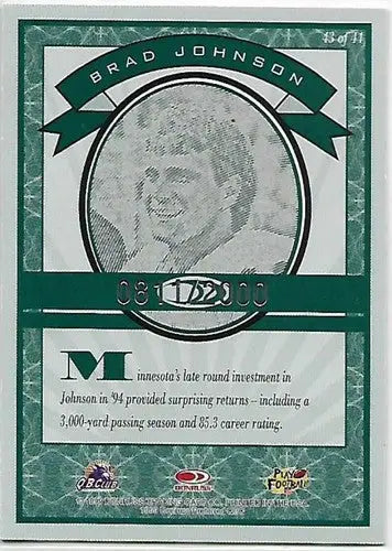 Original gloss Brad Johnson football card from 1999 Donruss Preferred QBC Simply Sandoval