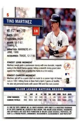 1999 Finest #5 Tino Martinez Batting - Baseball Card Single