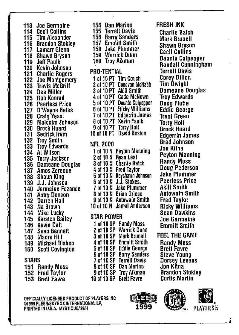 1999 Fleer Mystique #NNO Checklist - Other