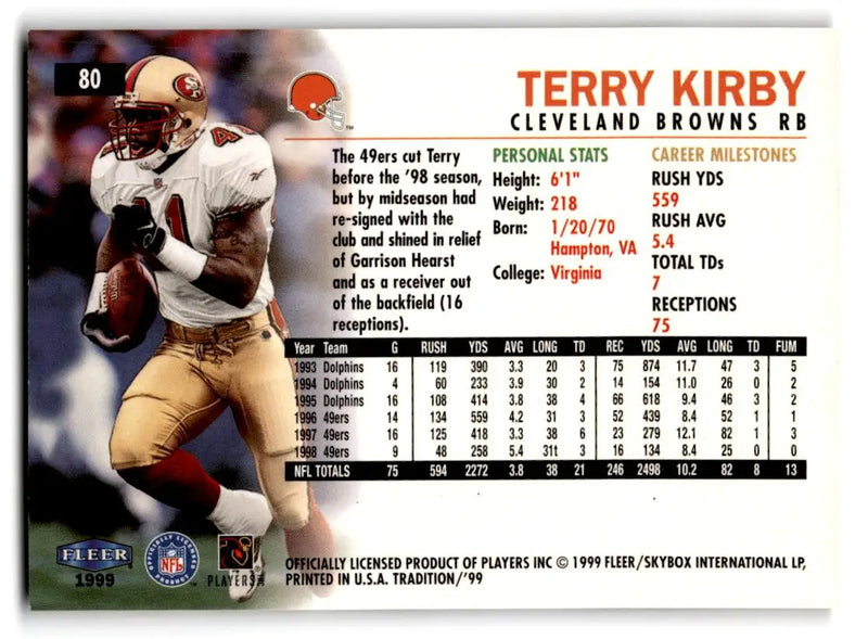 1999 Fleer Tradition #80 Terry Kirby - Football Card Single
