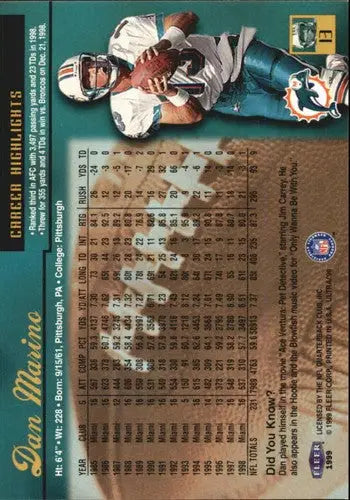 1999 Fleer Ultra Dan Marino football card with original gloss, Dolphins collectible