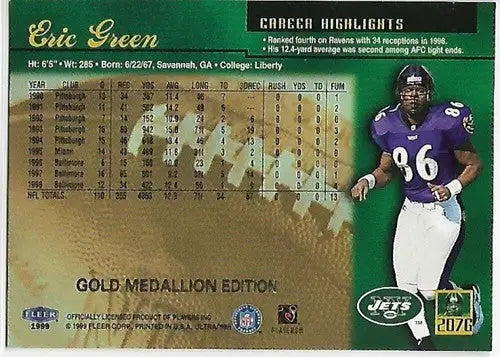 Eric Green football card with original gloss from Fleer Ultra 1999 Fleer Ultra Gold Medallion